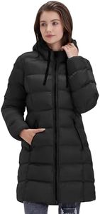 SLOWTOWN Women’s Puffer Jacket Lightweight Hooded Puffy Coat Mid-length Warm Long Puffer Coat, Deep Black, XX-Large