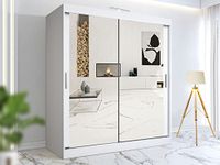 RAC3 Race to Road Stylish Bedroom Sliding Wardrobe with LED Light - Ample Storage Space and Sleek Design comes in White/Grey/Black/Oak and Width 100cm/120cm/150cm/180cm/203cm/250cm (White, 203cm)