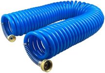 Darnassus Heavy-duty PU Coil Hose, Self-Coiling Garden Hose with Solid Brass Fittings, Retractable, Corrosion Resistant, for Household (50 FT, Blue)