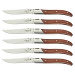 Laguiole by FlyingColors Steak Knife Set. Stainless Steel, Rose Wood Handle, Gift Box, 6 Pieces