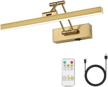 Pasoar Luce per quadri a batteria in ottone da 15,7 pollici lunga ricaricabile luci da parete dimmerabile LED luce da biblioteca con braccio oscillante e funzione timer Luce da parete senza fili per