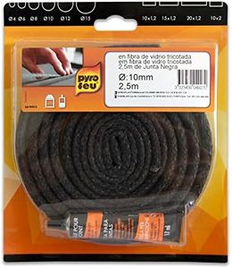 Pyro Feu PYROFEU-24927-6 Junta Refractaria Y Tubo Pegamento, Fibra De Vidrio, Negra, Ø 10 mm x 2,5 m