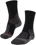 FALKE Women's TK1 Adventure Hiking Socks, Mid Calf, Thick Padding, Athletic Sock, Breathable Quick Dry, Merino Wool, Black (Black-Mix 3010), 5-6, 1 Pair