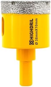 Dry Diamond Core Drill Bit,HIGHDRIL Diameter 38mm 1-1/2" with Triangle Shank Vacuum Brazed Hole Saw for Concrete Granite Marble Glass Porcelain Tile Masonry Brick