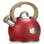 Tea Kettle, 2.0 Liter Loud Stovetop Whistling Teakettle with Cool Grip Ergonomic Handle Food Grade Stainless Steel Teapot for Tea, Coffee, Milk Red