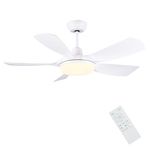 Newday 42inch White Ceiling Fan with Lights and Remote Control, Diammable LED Lights, 5 ABS Blades, Quiet DC Motor, 6 Speeds, Memory Function for Bedroom Living Room Patio