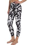 Free Leaper Black and White Capri Leggings with Pockets for Women Comfortable Yoga Pants (Black White Splinter,X-Large)