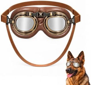 Dog Accessories, Vintage Aviator Goggles with Adjustable Strap, White | Padded dog sunglasses help provide eye protection from wind and dust during outdoor walks and fold for compact storage.