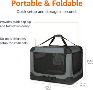Amazon Basics Portable Travel Crate, Grey, Medium