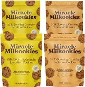 Miracle Mama Milkookies-Lactation Cookie Sampler– Crunchy Oatmeal Chocolate Chip + Vegan Oatmeal Walnut Cherry– Variety to Support Breastfeeding Moms– Dairy-Free, Gluten-Free Options – 4 x 8oz Bags