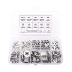 QTEATAK 260 Pcs 7-Size 304 Stainless Steel Flat Washer & Lock Washer Assortment Set (Size Included: M2.5 M3 M4 M5 M6 M8 M10)