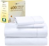 California Design Den 100% Cotton Sheets Queen Size Bed Set, 400 Thread Count Sateen, Deep Pocket Queen Sheets, Extra Soft 4-Pc Bed Sheets, Wrinkle Resistant, Breathable & Cooling Sheets (White)