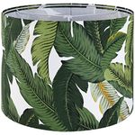 Tropical Lamp Shades - Natural Burlap Drum Lampshades with Greenery Leaf Print - 13" Top x 13" Bottom x 10" High - Ideal for Table & Floor Lamps - Hand Crafted - Farmhouse Decor - Assembly Required