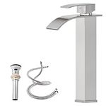 DAYONE Brushed Nickel Bathroom Vessel Sink Faucet, Stainless Steel Tall Bathroom Faucet for Vessel Sink, 1 Hole Lavatory Vanity Faucet with Pop Up Drain & Water Supply Hoses, DAY-02BN