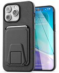 ENCASED MAG Case Wallet Set - Designed for iPhone 14 PRO Leather Case with Screen Protector and Card Holder w/Magnetic Kickstand (Compatible with MagSafe) Black