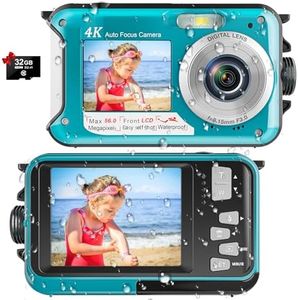 YISENCE 4K Digital Camera 11FT Underwater Camera with 32GB Card 56MP Autofocus Dual-Screen Selfie Waterproof Camera for Snorkeling Compact Floatable Point and Shoot Digital Camera 1250mAh Battery