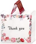SOUJOY 60 Pack Thank You Bag, Plastic Shopping Bag with Handles, 14'' x 12'' Spring Flowers Reusable Merchandise Bags, Gift bag for Boutique, Clothing, Retail, Party