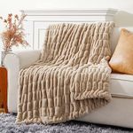 BATTILO HOME Faux Fur Throw Blanket Beige,150x200cm, Fluffy Blanket Double Side Rabbit Fur Throw for Bed Sofa Couch Living Room Home Decor