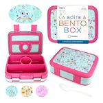 kinsho Bento Lunch Box for Kids Toddlers Girls, 4 Portion Sections Secure Lid, Microwave Safe BPA Free Removable Tray, Pre-School Kid Daycare Lunches Snack Container Ages 3 to 5, Pink Koala