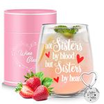 Yalucky Stemless Wine Glass 'Not Sisters by Blood but Sisters by Heart' Funny Sayings Gifts for Women Best Friend Female Bestie Wine Lover Friendship Gin Glasses Gift Birthday Decor Idea(Sisters)