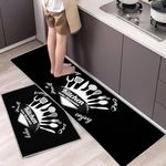 Kitchen Rug Set 2 Pieces Non Slip and Anti Fatigue Kitchen Mat Set, Washable Kitchen Floor Mat For Kitchen,Standing Mats for Office Home Decoration Indoor Outdoor (Kitchen-black, 43x75cm+43x150cm)