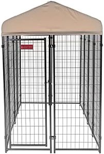 Lucky Dog Stay Series 4 x 8 Feet Villa Black Powder Coat Steel Frame Large Outdoor Dog Kennel with Waterproof Canopy Roof and Single Gate Door, Khaki