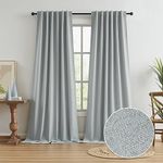 KEQIAOSUOCAI Light Grey Linen Curtains for Patio 120 Inch Length, Sun Blocking Full Blackout Curtain Drapes for High Ceiling Sliding Glass Door Sunroom Back Tab/Hook Belt 50x120-inch 2 PCs