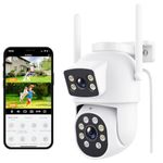 Dual Lens Security Camera Outdoor, 6MP WiFi CCTV Home Camera Surveillance Exterieur, 360° PTZ Outdoor Camera with Auto Tracking, Human Detection, 30m Color Night Vision, 2-Way Audio, IP66, Work Alexa