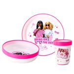 Barbie 3pcs Reusable Bicolor Premium Kids Dinner Tableware Set Plate, Bowl & Tumbler, BPA Free