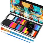 LOPHE Face Body Painting Kit, 26 Colors Rainbow Body Paint for Kids Adults, Safe & Non-Toxic Water Based Split Cake Face Paint Palette with 2 Brushes, Party Makeup Set for Halloween Christmas Cosplay