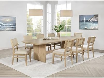 Star20XX Kimpton, Dining Table Set, Dining Set, Beige Oak Wood Dining Set, Rectangular Table with 18 Inch Extension Leaf, 8 Cane Back Upholstered Chairs, 9 Piece