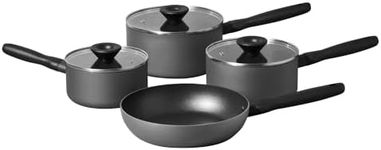 Meyer Bauhaus Non Stick 4 Piece Cookware Set, 4, Pots and Pans Set, Induction Compatible, Dishwasher Safe, Oven Safe, Sesame Grey with Lids