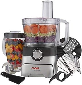 Cooks Professional Food Processor 1000W | Multifunctional Kitchen Chopper & Blender for Chopping Slicing Grating Kneading Blending | 2L Mixing Bowl & 1.8L Blender Jug | Black & Silver