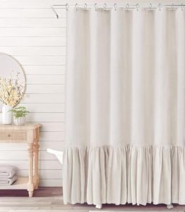 Beige Farmhouse Shower Curtain with A Ruffle Hem, Linen Shower Curtain for Bathroom, Natural,72"x72" 12 Hooks