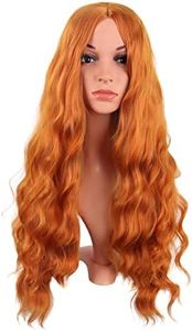 MapofBeauty 28 Pouces/70 cm Longue Wavy Middle Part Synthétique fibre Bouclé Cheveux Remplacement Quotidiano Perruques (Orrange)