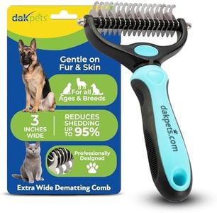 DakPets Dematting Rake for Dogs - Double Row Undercoat Rake for Dogs - Cat Brush & Deshedding Tool Gently Removes Loose Hair & Mats - Dog Hair Detangler & Cat Matted Fur Remover - Easy-Grip Design