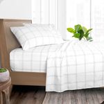 Bare Home Full Sheet Set - 1800 Ultra-Soft Microfiber Full Bed Sheets - Double Brushed - Full Sheets Set - Deep Pocket - Bedding Sheets & Pillowcases (Full, Modern Plaid - White/Grey)