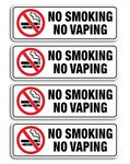 No Smoking No Vaping Sign, (4 Pack) 9 X 3 Inch, Self-Adhesive, Use for Home Office/Business, Easy to Apply, Black Big Letters on White Plate