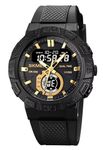 Fanmis Men's Solar Powered Casual Quartz Watch Digital & Analog Multifunctional Sports Watch Gold