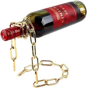 TBWHL Novelty Magic Wine Bottle Holder Floating Steel Link Chain Wine Bottle Rack/Holder - Holds Bottles in The Air（Gold）