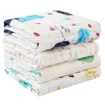 Viviland Baby Muslin Burp Cloths, 100% Cotton Super Absorbent Washcloths, 10 x 20 inches 6-Layer Bath Towel, Great Shower Gift, 4 Pack, Elephant & Whale