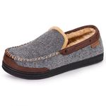 LongBay Men’s Moccasin Slippers Memory Foam Warm House Shoes Indoor Outdoor Rubber Sole（9UK,Grey