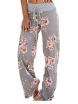 Famulily Women's Casual Floral Print Drawstring Wide Leg Pajama Lounge Pants(M,Grey)