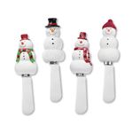 Supreme Housewares Cheese and Butter Spreader Knives Christmas Decor 4-Piece Hand Painted Resin Handle with Stainless Steel Blade Multipurpose Cheese Spreader set (Snowman)