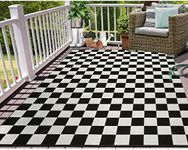 LEEVAN Black and White Checkered Outdoor Area Rug 5x7 ft Machine Washable Checkerboard Indoor Rug Extra Large Patio Rugs Woven Cotton Plaid Floor Carpet for Living Room/Balcony/Backyard