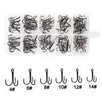 Fishing Treble Hooks Kit High Carbon Steel Hooks Strong Sharp Round Bend for Lures Baits Saltwater Fishing 110pcs/box Mixed 6 Size 2#-14#