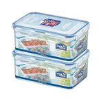 Lock & Lock Classics Rectangular Plastic Airtight Food Storage Containers With Leakproof Lid, 1.4 Liter, Set of 2, Transparent (HPL817H x 2)