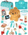 Lehoo Castle Wooden Doctor Kit for Kids, Vet Play Sets, Veterinarian Kit for Toddlers, Kids Doctors Play Set with Dog Bag, Medical Doctor Toys Gift for Boys Girls Aged 3 4 5 6 7