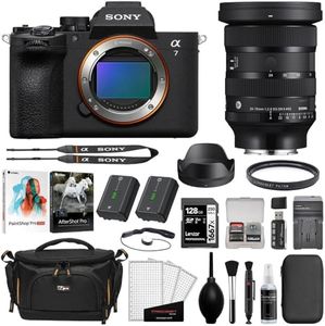 Sony a7 V Mirrorless Camera Bundle with Sigma 24-70mm f/2.8 DG DN II Art Lens + Photo Software + 128GB Card + Extra Sony Battery + Card Reader + Cleaning Kit + Camera Bag + Cleaning Cloth (14 Items)
