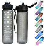 32oz Motivational Water Bottle With Straw,A Great Partner Timed Your Full Day's Water Drinking,Best Accessories For Sport, Gym,Running, Hiking-BPA Free & Soft Touch(Black)